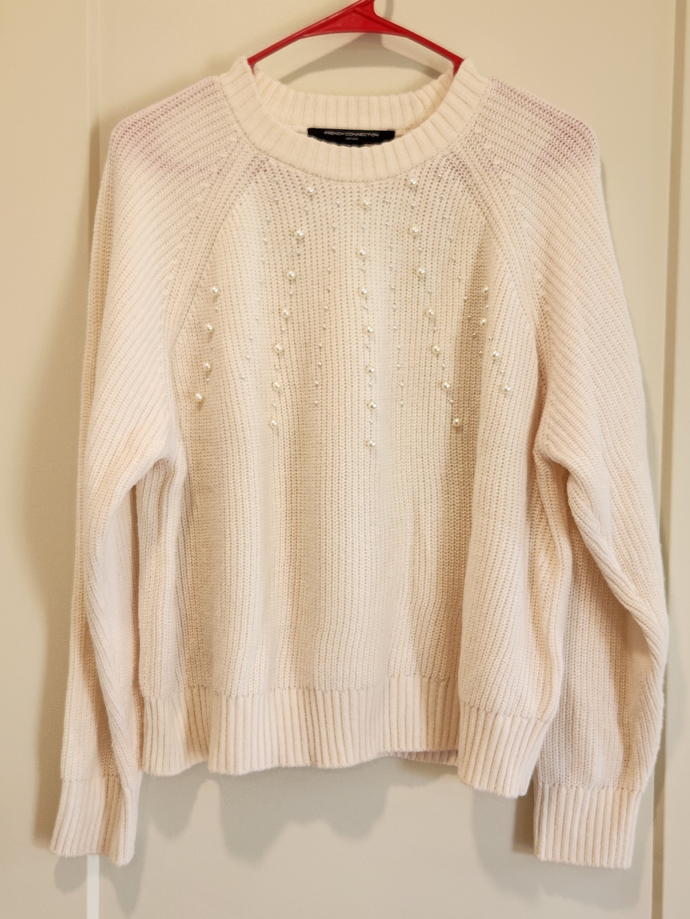 French Connection Cream Faux Pearl Knit Sweater Women's Size Large L